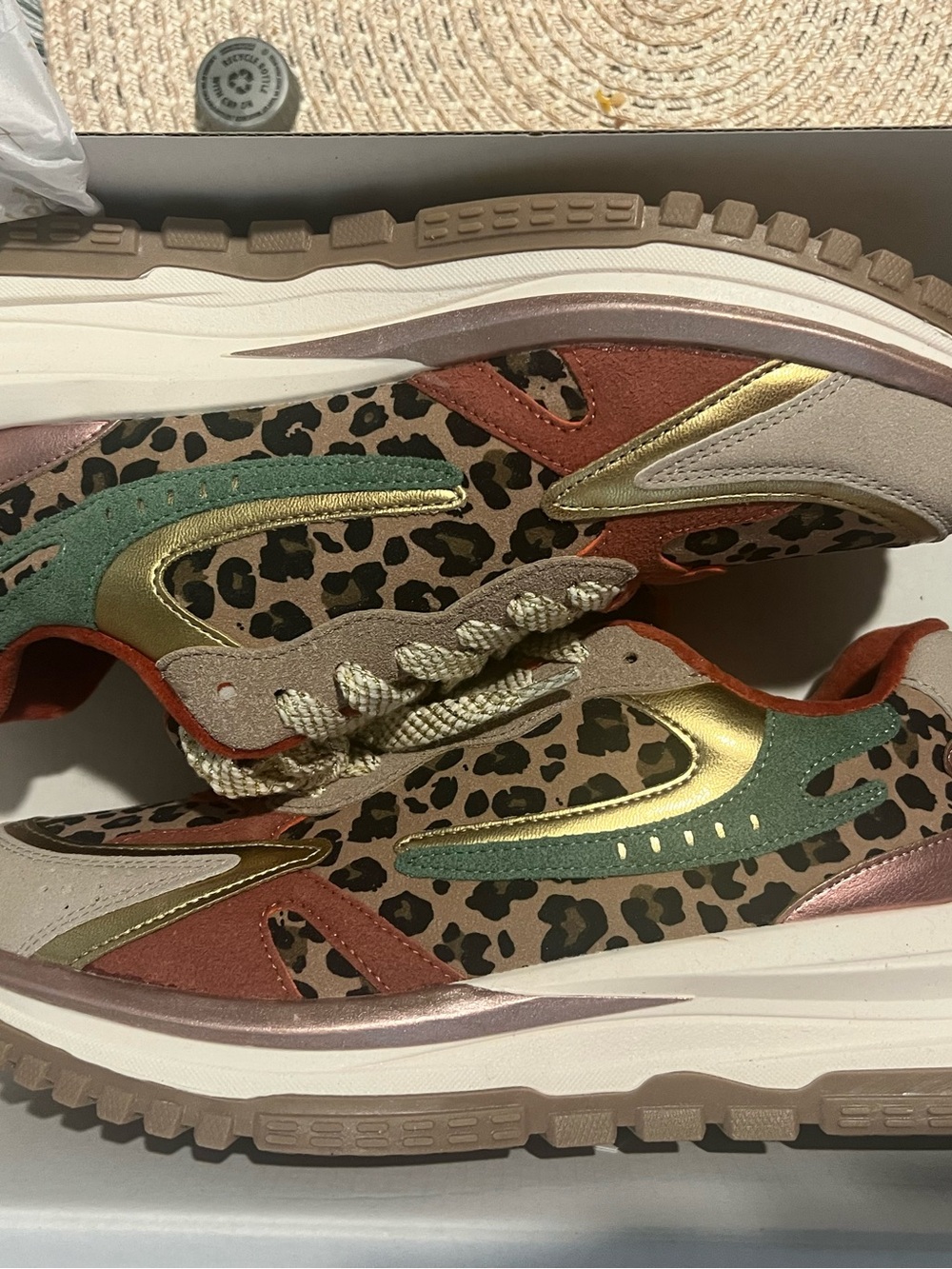 Leopard Print Multicolor Platform Sneakers — Green, Gold & Rust Accents
